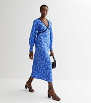 New Look Tall Blue Floral Lace Trim Midi Dress